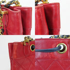 Chanel Shoulder Bag Bicolore Chain Lambskin Red Gold Hardware Mini Drawstrin — view 3