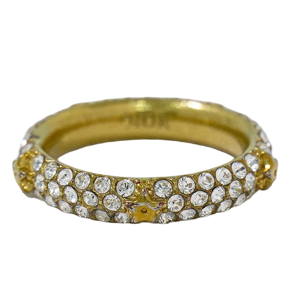 Dior Star Motif Rhinestone Ring M Gold Plated
