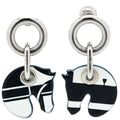 Hermes Earrings Tattersalls Enamel Metal Navy White Horse Print