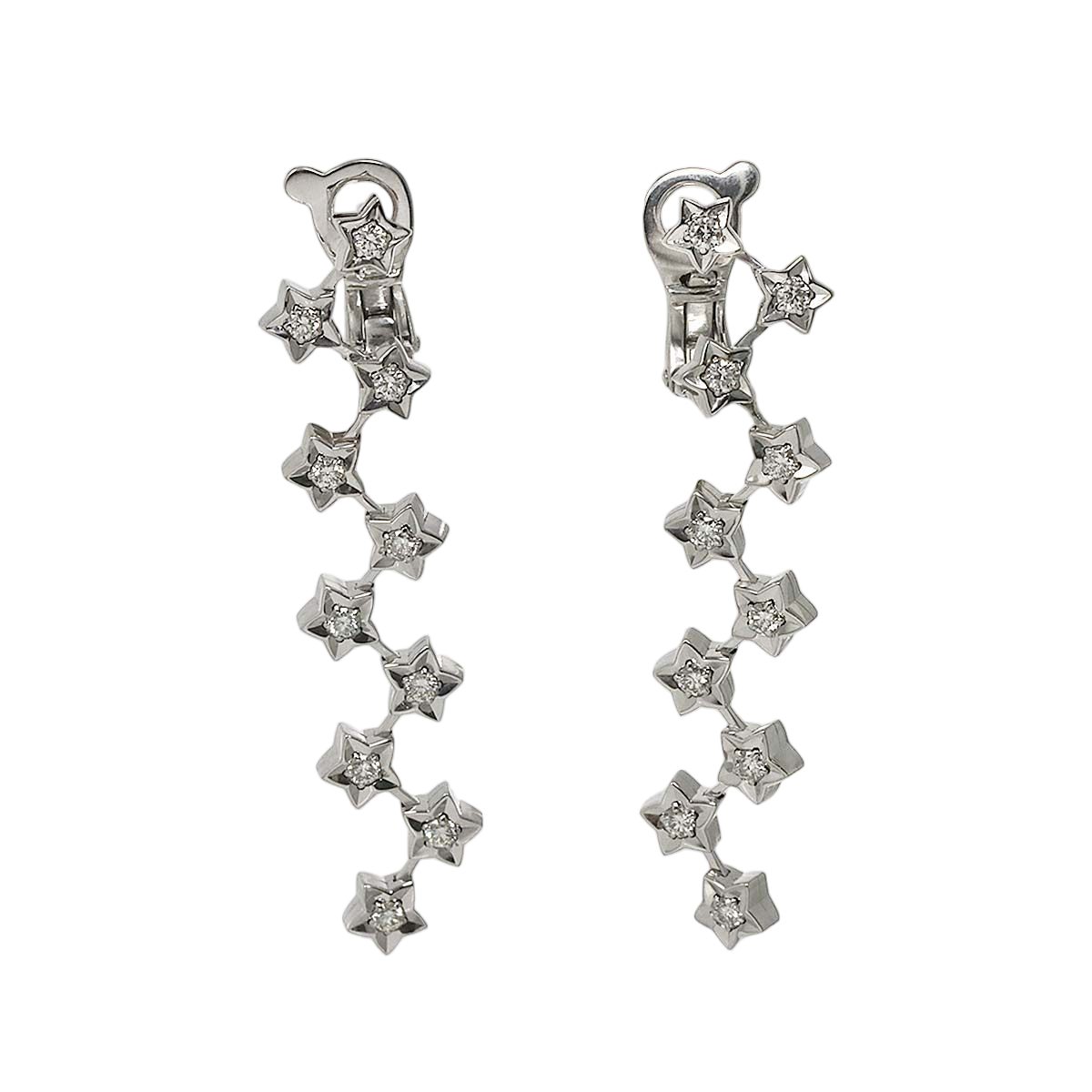 Chanel Comete Diamond Drop Earrings 18k WG 750 Star Pierced Certificate