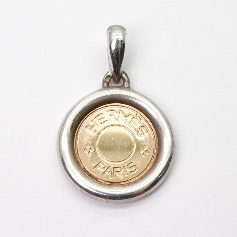 Hermes Serie Necklace Pendant Choker AU 750 AG 925 Gold Coin Medal — view 2