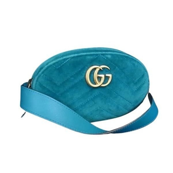 Gucci Waist Bag GG Marmont Blue Velvet Gold