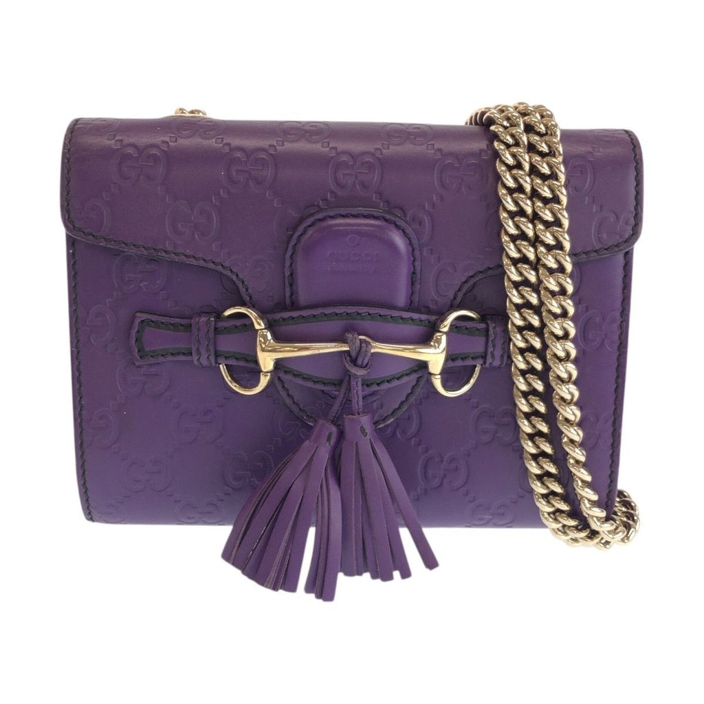 Gucci Guccissima Horsebit Emily Purple Leather Chain Shoulder Bag