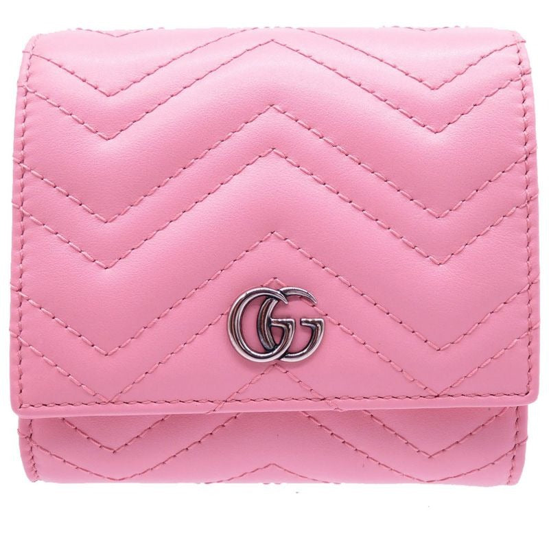 Gucci Compact Wallet GG Marmont Bifold Leather Pink 0052