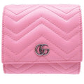 Gucci Compact Wallet GG Marmont Bifold Leather Pink 0052