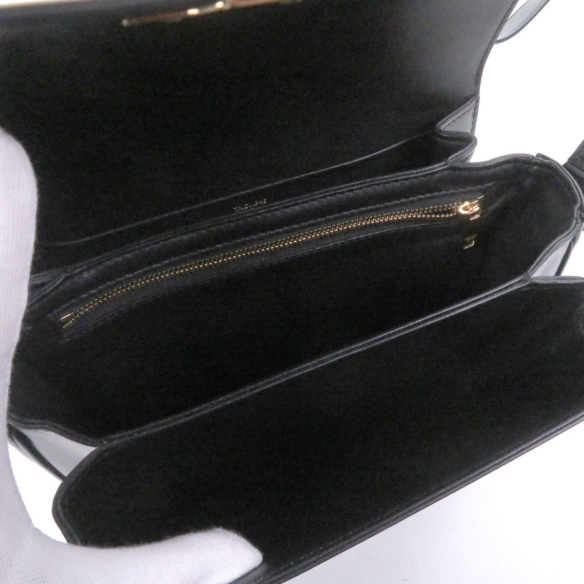 Celine Teen Shiny Calfskin Leather Triomphe Shoulder Bag Black Gold — view 7