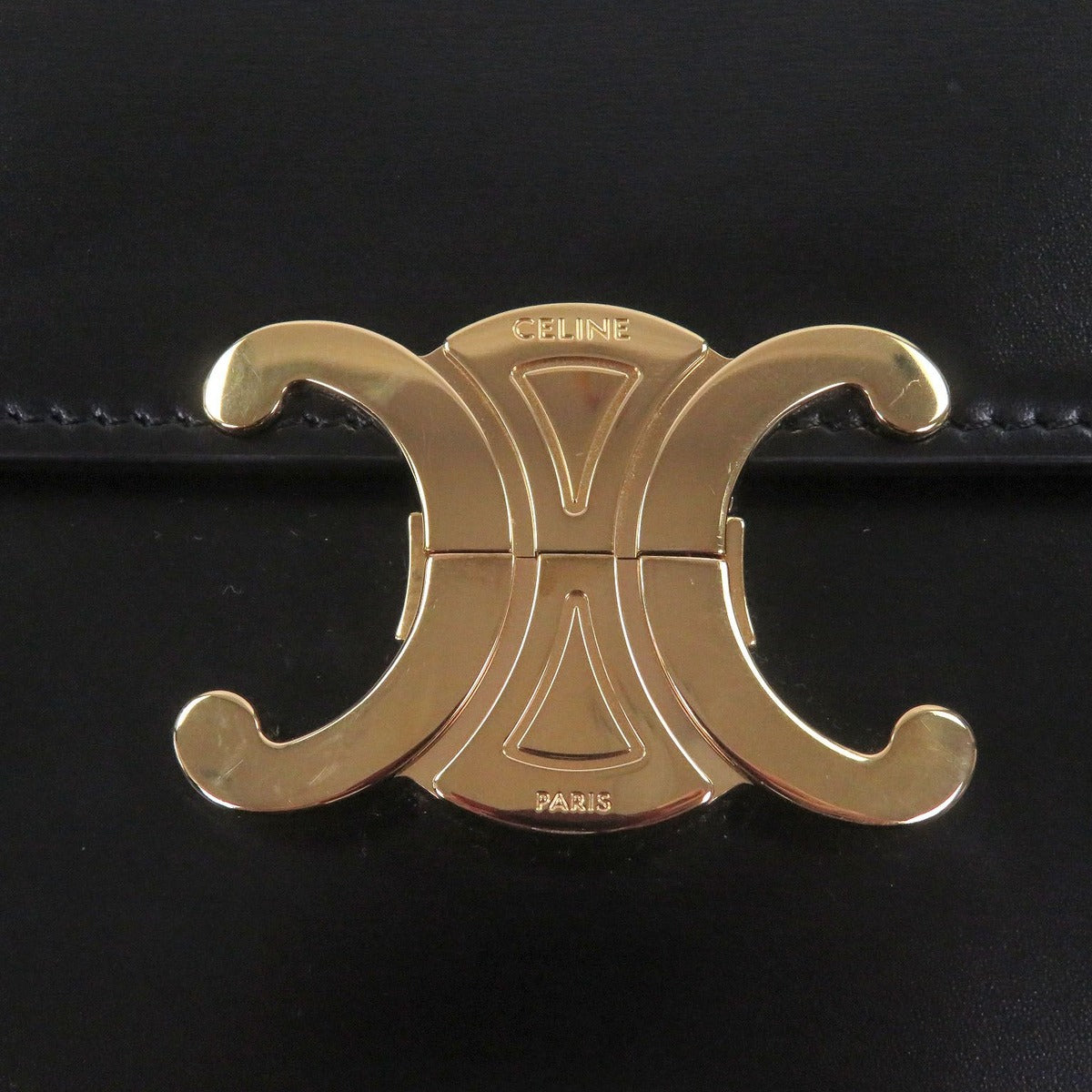 Celine Teen Shiny Calfskin Leather Triomphe Shoulder Bag Black Gold — view 8