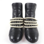 Chanel CC Logo Faux Pearl Chain Leather Short Boots Black 36 — view 4