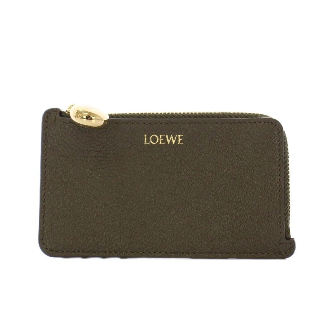 Loewe Pebble Coin Card Holder Purse Grain Calf Leather Dark Brown