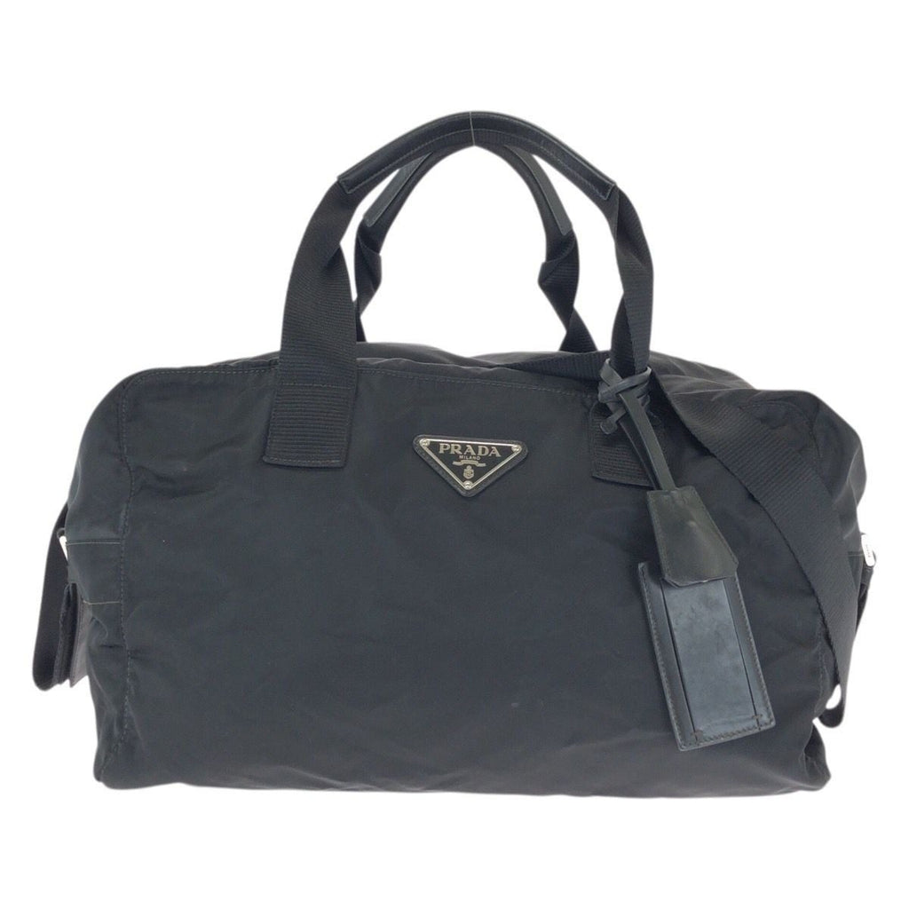 Prada Tessuto Black Silver Nylon Boston Bag