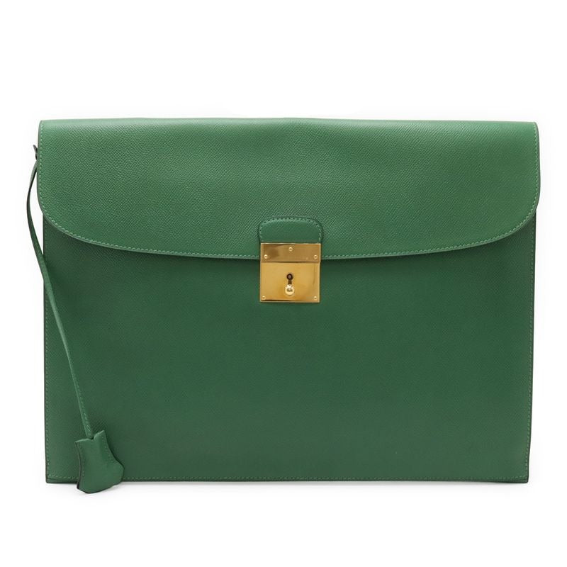 Hermes Kirius Second Bag Clutch Business Courchevel Leather Green
