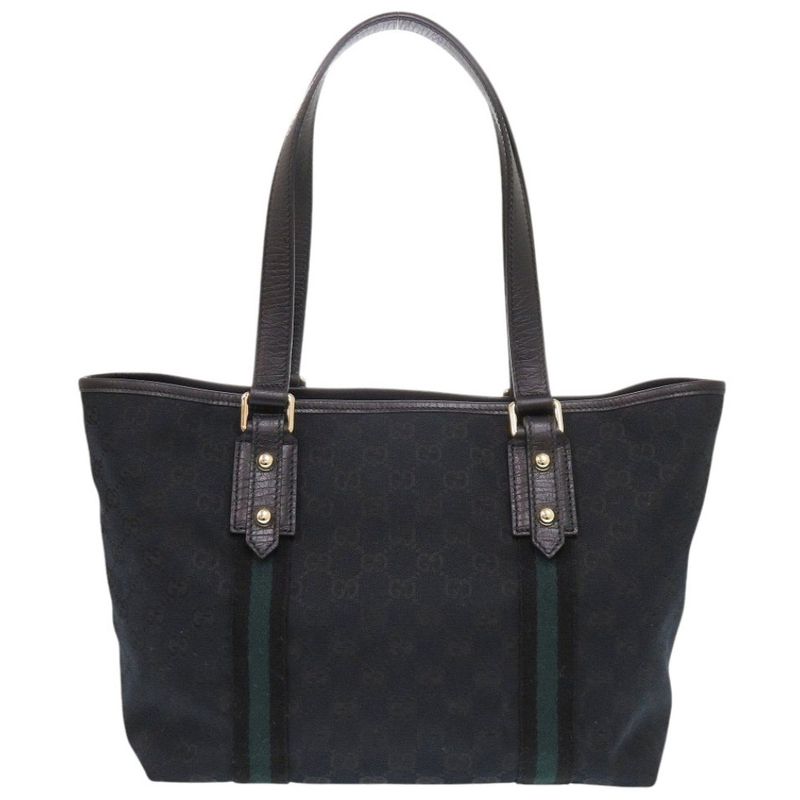 Gucci Sherry Line GG Canvas Black Tote Bag Green 0090 — view 3