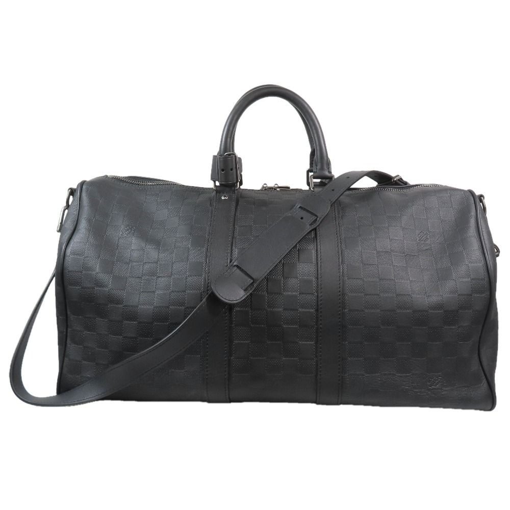 Louis Vuitton 2-Way Boston Handbag Shoulder Damier Infini Keepall Leather Black