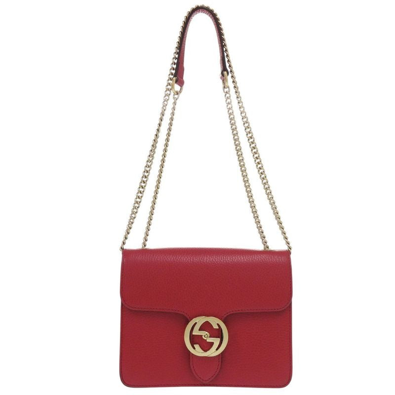 Gucci Interlocking G Chain Shoulder Bag Leather Red 1068 — view 2