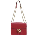 Gucci Interlocking G Chain Shoulder Bag Leather Red 1068
