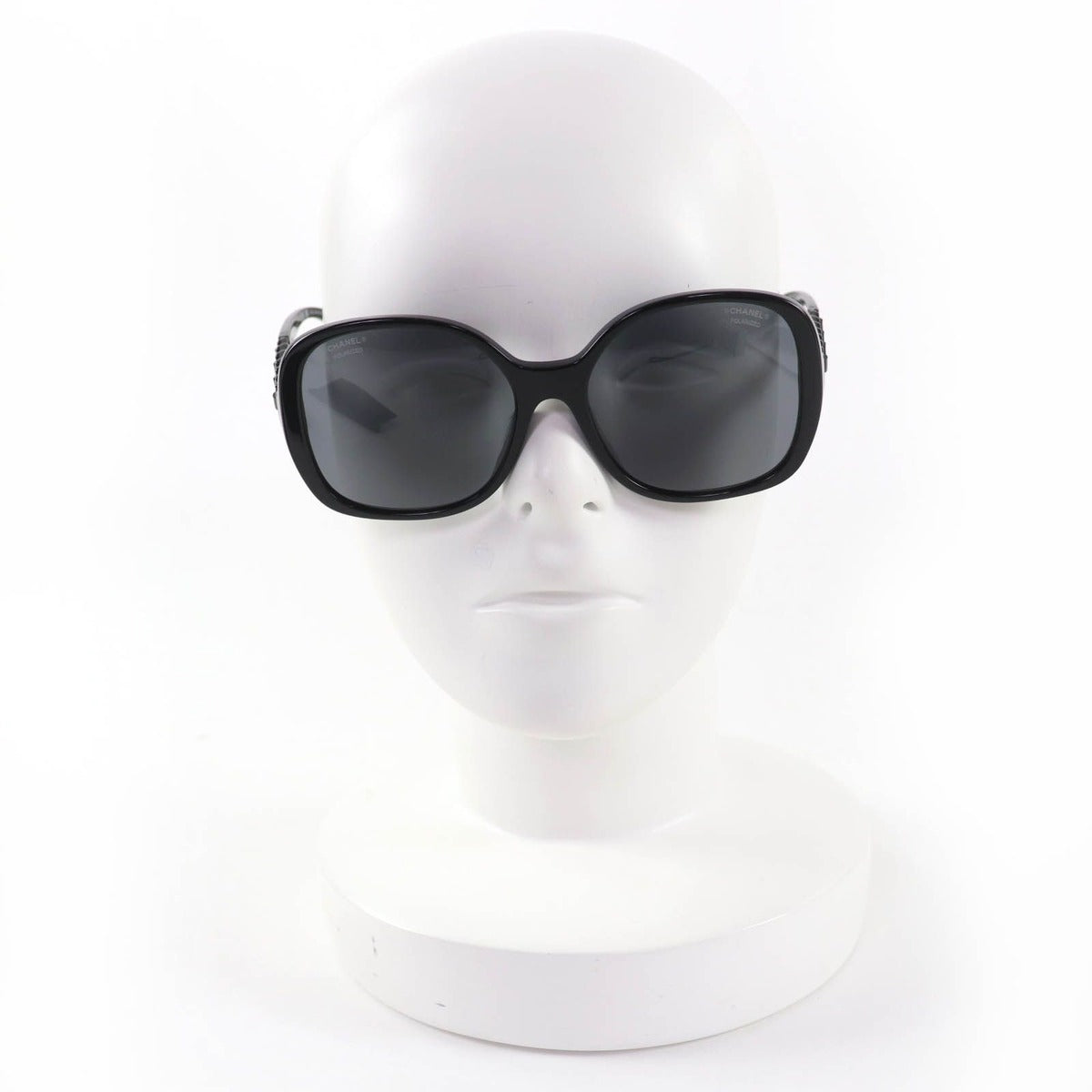 Chanel CC Logo Chain Enamel Leather Sunglasses Black 57 17 140 Made — view 3