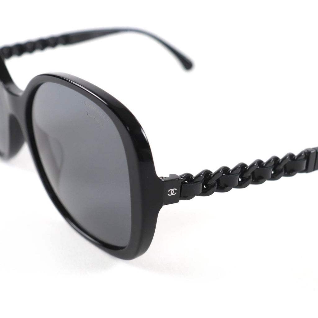 Chanel CC Logo Chain Enamel Leather Sunglasses Black 57 17 140 Made — view 8