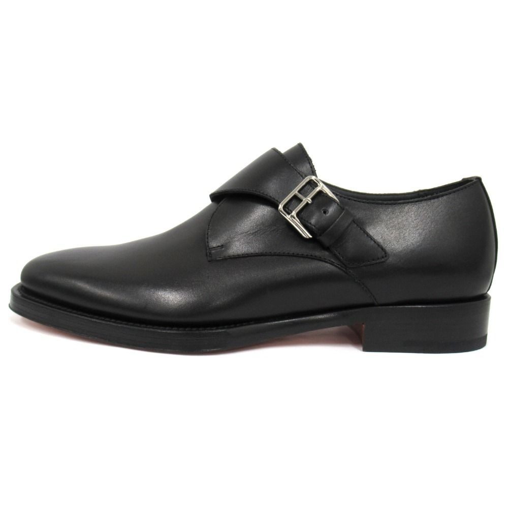 Hermes Strap Dress Business Shoes Leather Silver 40.5 Black