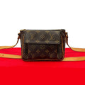 Louis Vuitton PM Monogram Leather Mini Shoulder Bag Pochette Sacoche Brown 09494