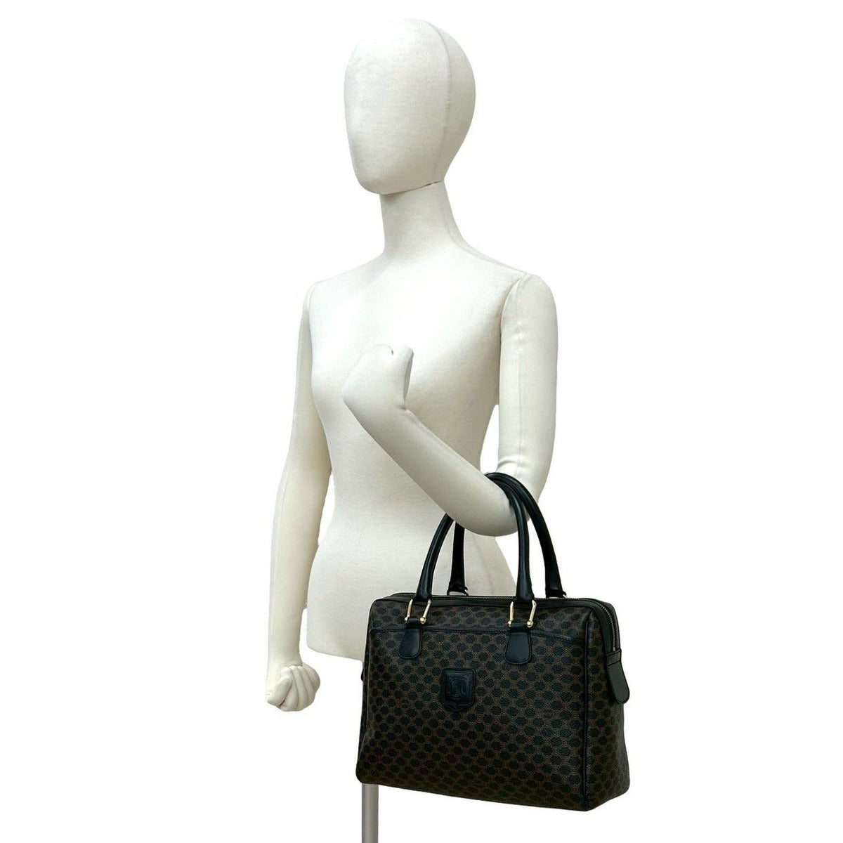 Celine Vintage Macadam Blason Triomphe Pattern Leather Mini Boston Bag Black — view 2