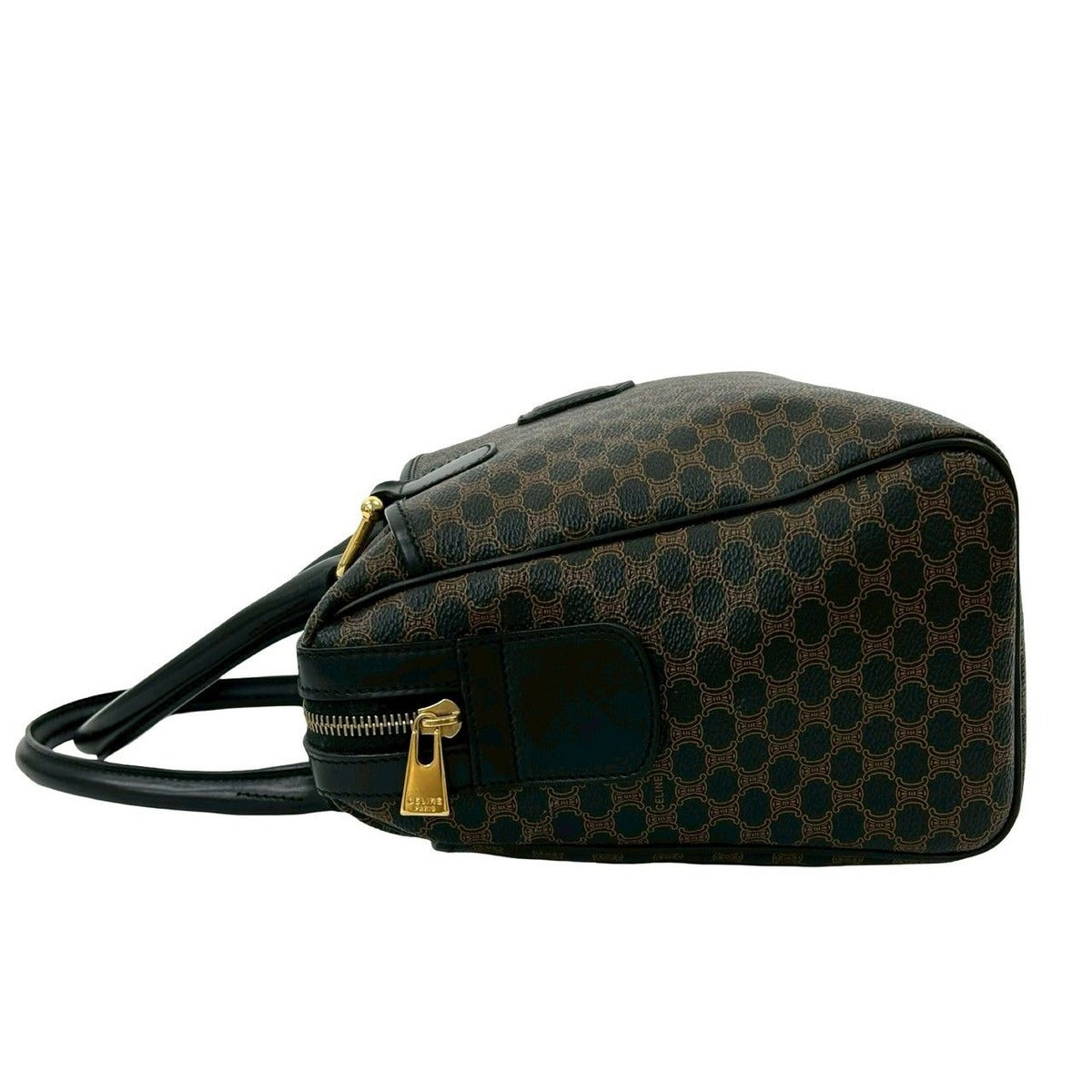 Celine Vintage Macadam Blason Triomphe Pattern Leather Mini Boston Bag Black — view 5