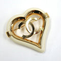 Chanel Heart Brooch CC Gold Plated Beige