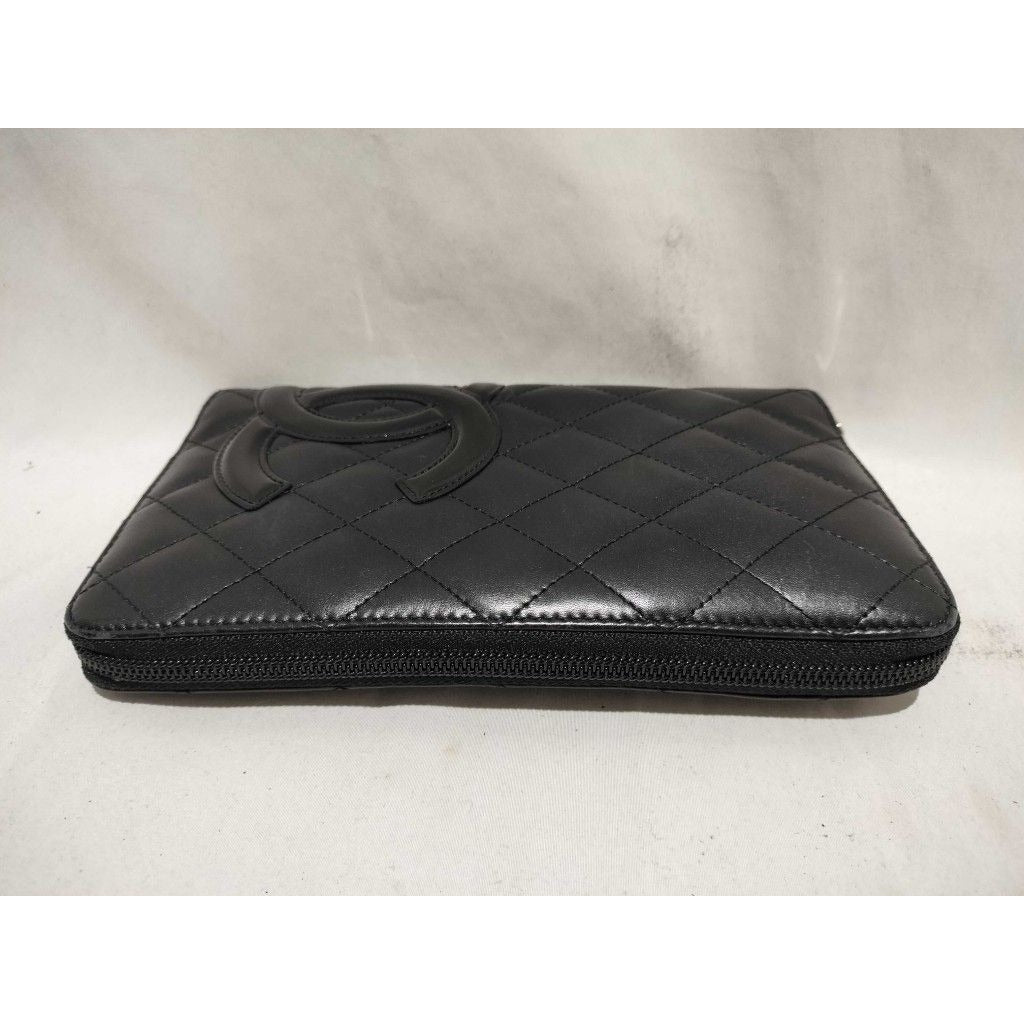 Chanel Wallet Cambon Line Black Pink Leather CC Logo Round — view 2