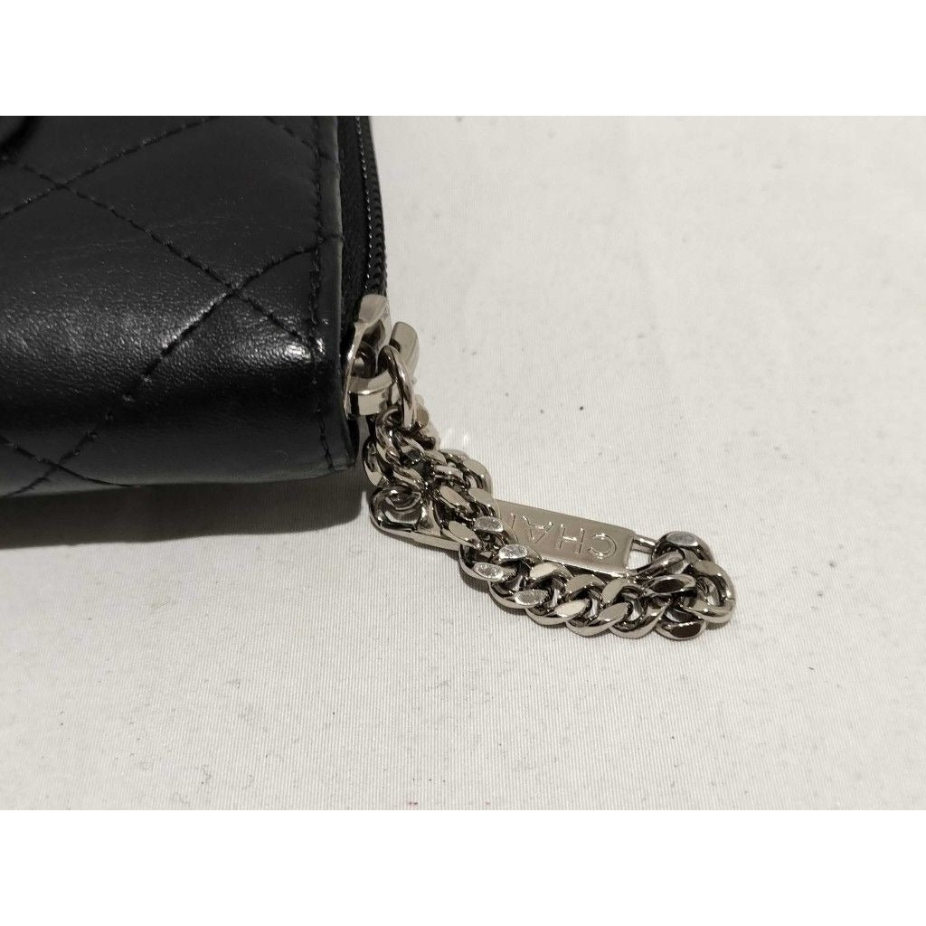 Chanel Wallet Cambon Line Black Pink Leather CC Logo Round — view 3