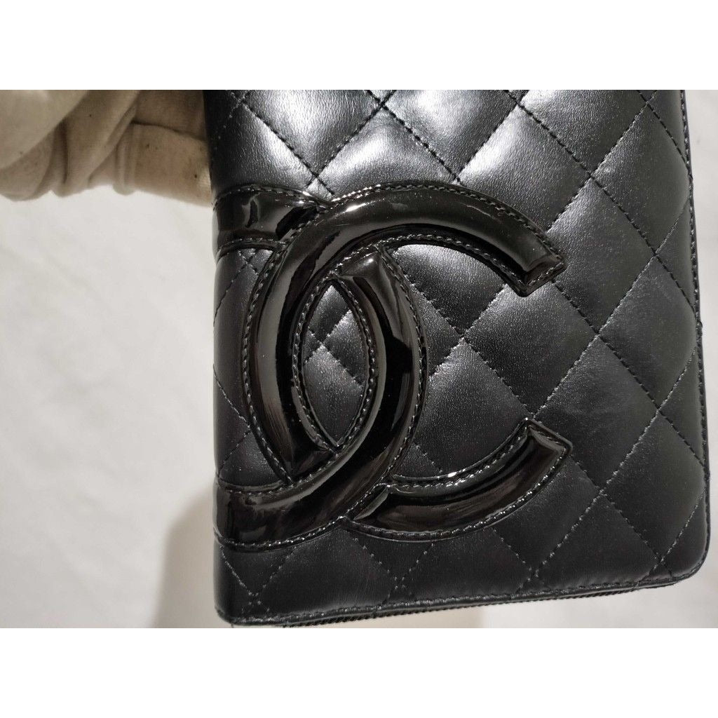 Chanel Wallet Cambon Line Black Pink Leather CC Logo Round — view 4