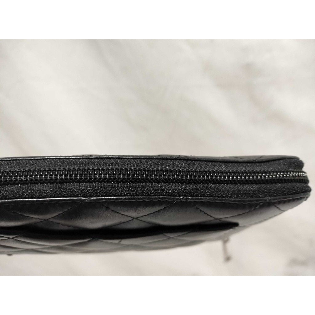 Chanel Wallet Cambon Line Black Pink Leather CC Logo Round — view 5