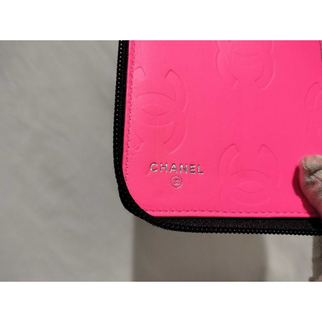 Chanel Wallet Cambon Line Black Pink Leather CC Logo Round — view 9