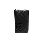 Chanel Wallet Cambon Line Black Pink Leather CC Logo Round