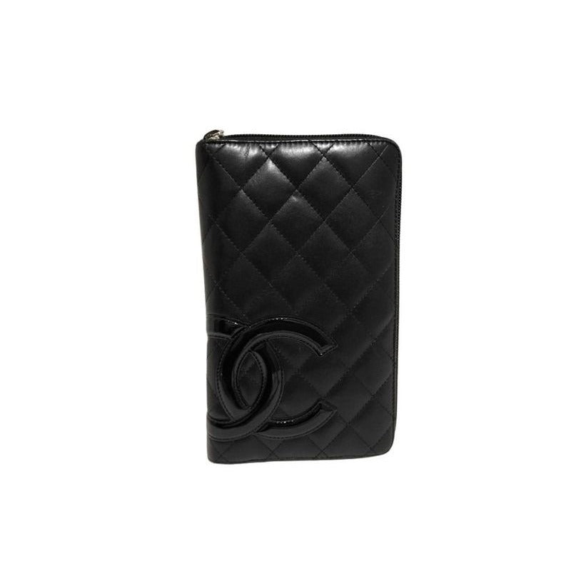 Chanel Wallet Cambon Line Black Pink Leather CC Logo Round