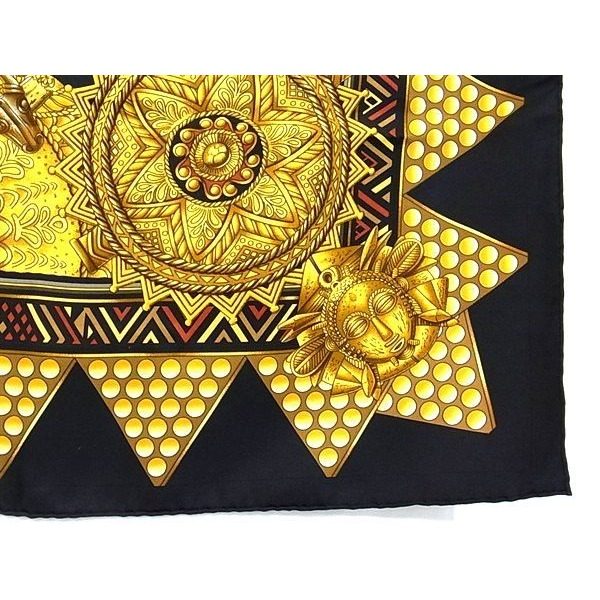 Hermes L'or Des Chefs Carre 90 Silk Large Scarf Shawl Black — view 3