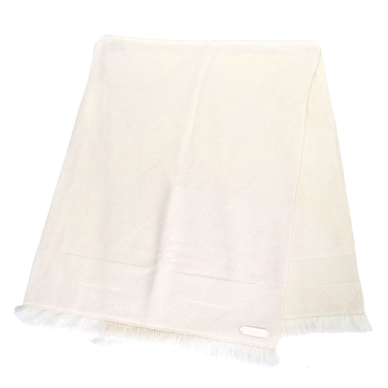 Hermes Chevron Zoom 100% Cashmere Leather With Logo Patch Fringe Shawl Scarf — view 2