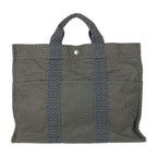 Hermes Tote Her Line MM Grey Silver Hardware Canvas Handbag