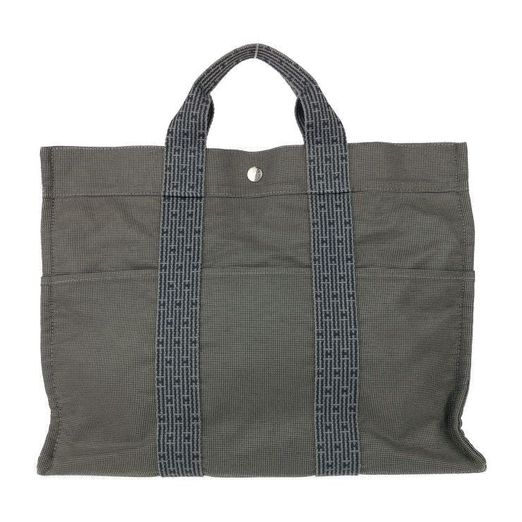 Hermes Tote Her Line MM Grey Silver Hardware Canvas Handbag