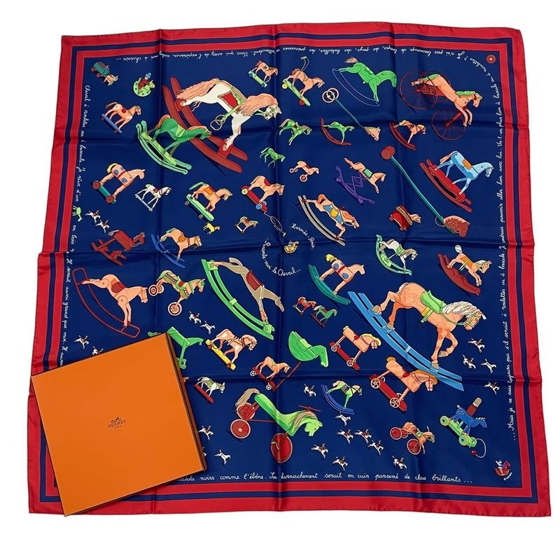 Hermes Carre 90 Scarf 100% Silk Raconte Moi Le Cheval Talking About Horses
