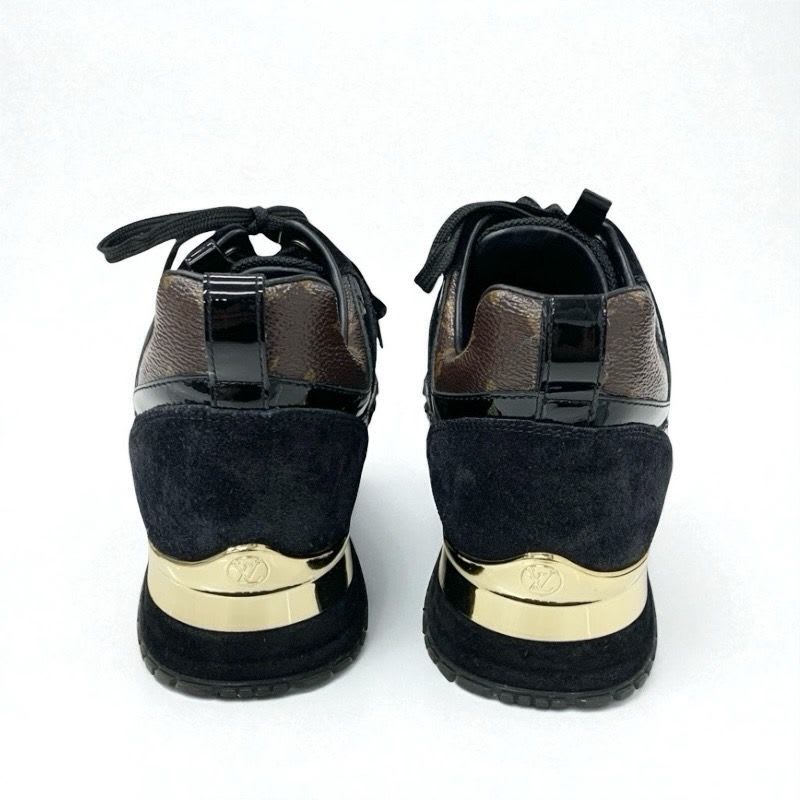 Louis Vuitton Run Away Line Monogram Sneakers Shoes Leather Fabric Suede Black — view 5
