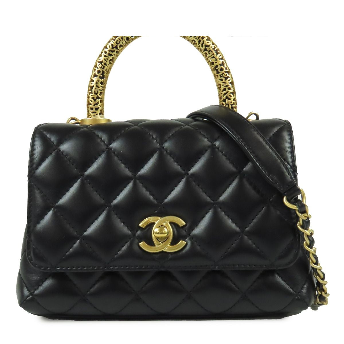 Chanel Coco Handle XS Flap Black Gold Calfskin 2-Way Shoulder Bag