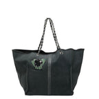 Chanel Camellia Chain Tote Bag Black Green Caviar Leather