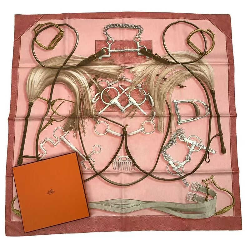 Hermes Carre 90 100% Silk Scarf Projets Carres Planning Power Pink Box