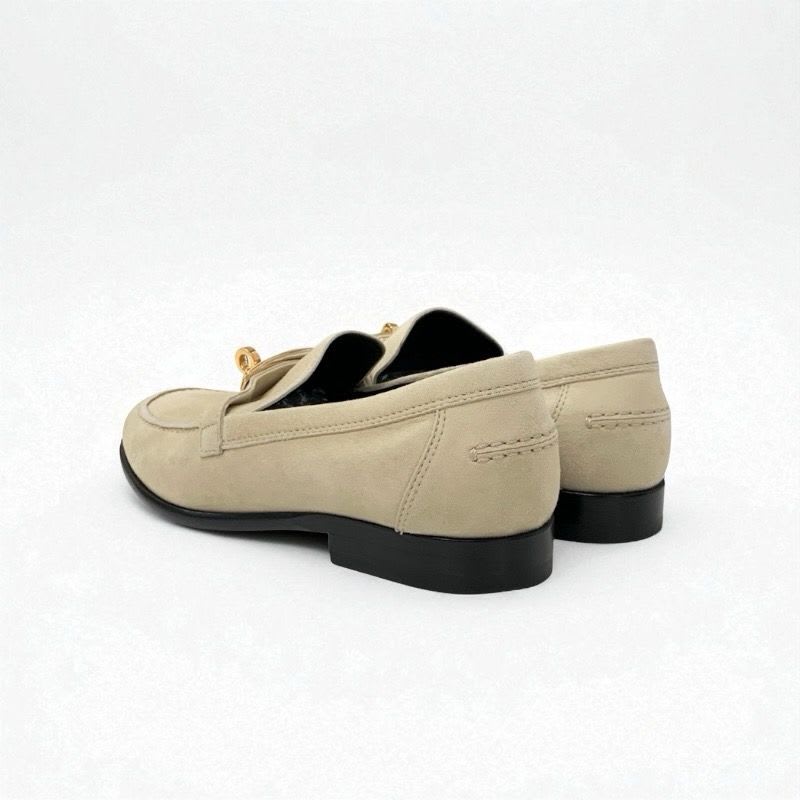 Hermes D'esting Loafers Leather Shoes Beige Gold Kelly Hardware — view 4