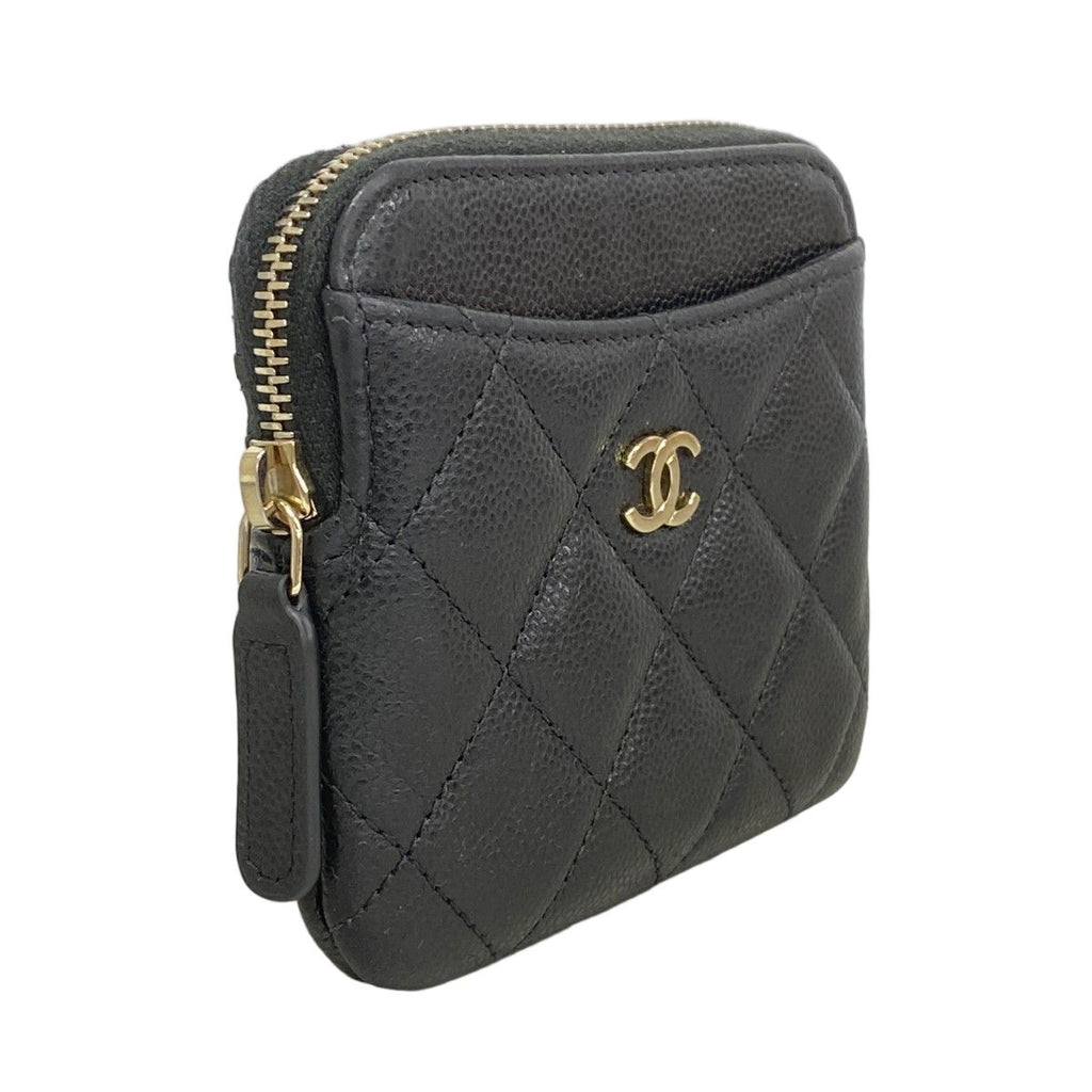 Chanel Coin Case Quilted Caviar Leather Black Champagne Gold — view 2