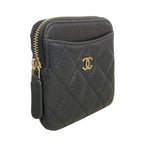 Chanel Coin Case Quilted Caviar Leather Black Champagne Gold — view 2