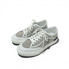 Hermes Get Sneakers Shoes Canvas Leather Gray White Black Low Cut Logo