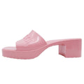 Gucci Embossed Logo Rubber Slide Sandals Chunky Heels Mules Shoes 37 Pink