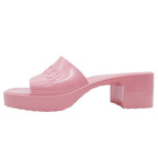 Gucci Embossed Logo Rubber Slide Sandals Chunky Heels Mules Shoes 37 Pink