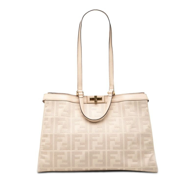 Fendi Zucca Peekaboo Ext Tote Shoulder Bag Pink Canvas Leather