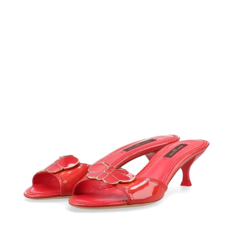 Louis Vuitton 08 Butterfly V Mark Patent Leather Mules 35 Bl0048 Red